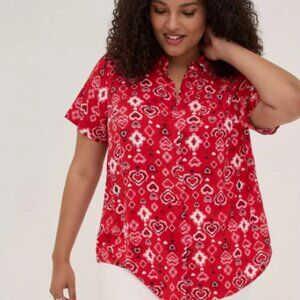 Torrid Challis Button-Front Shirt Heart Paisley